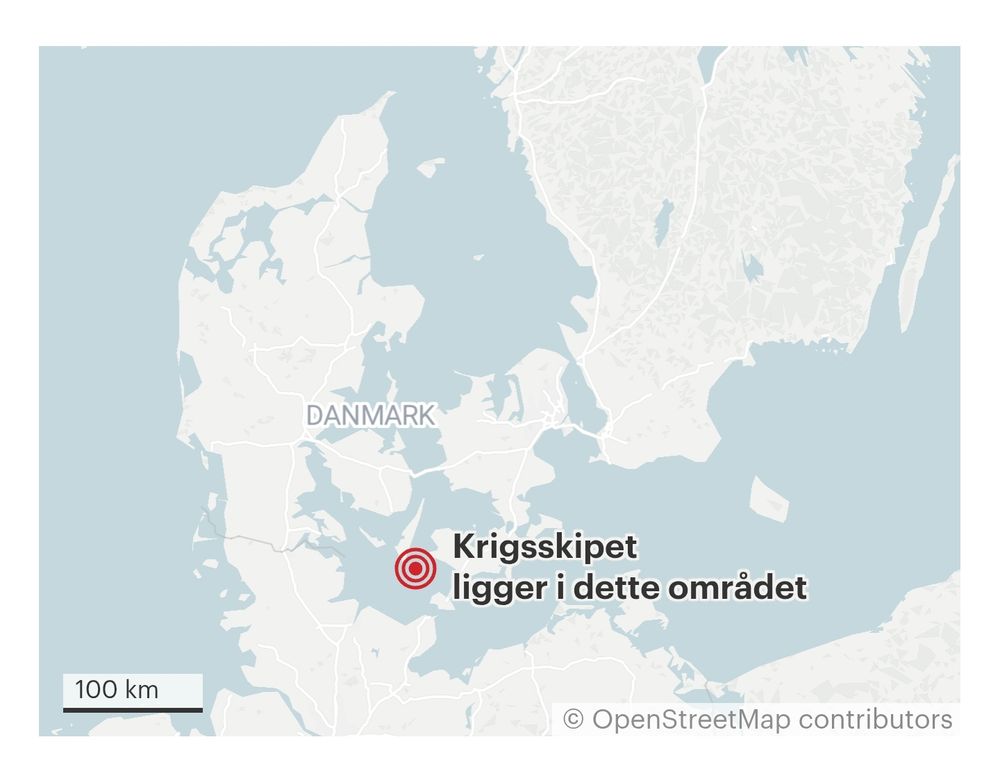 Map of Denmark making the Russian ships position