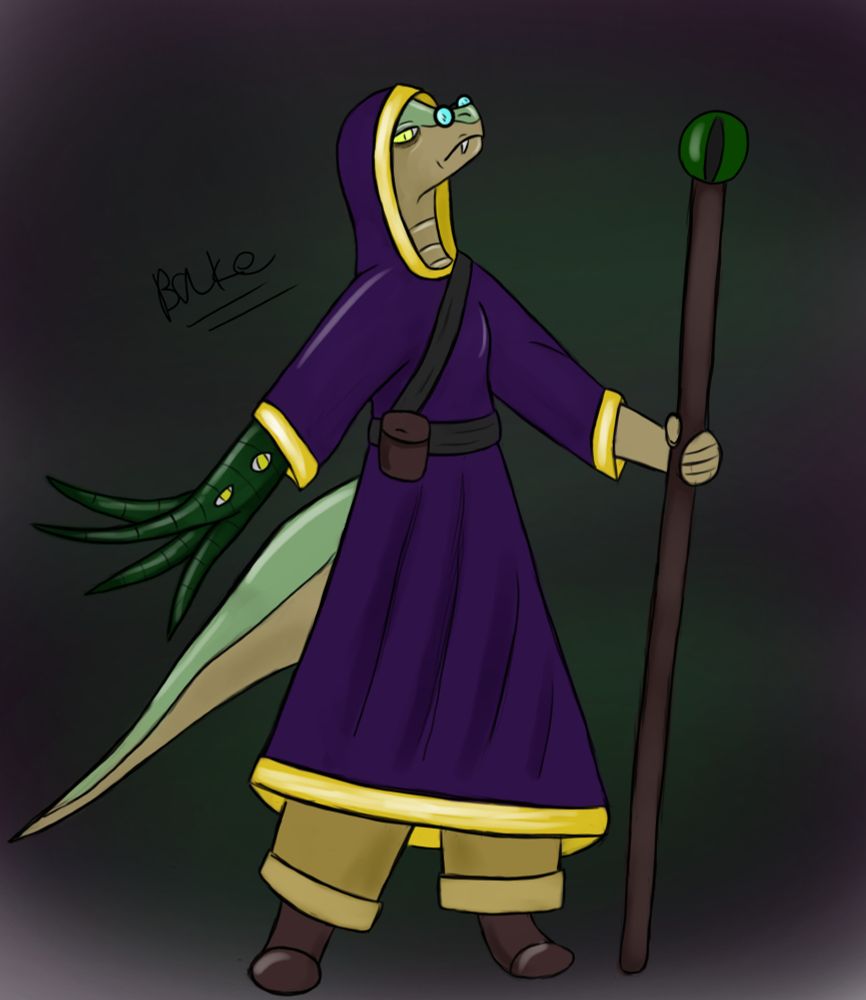 A nagaji sorcerer from pathfinder2e with a tentacle arm