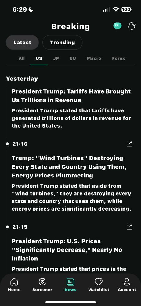 Various comments by US President Trump on Sunday Aug 31 including that tariffs have brought in trillions of dollars in revenue, that wind turbines are destroying states and countries, and that US prices have significantly decreased.