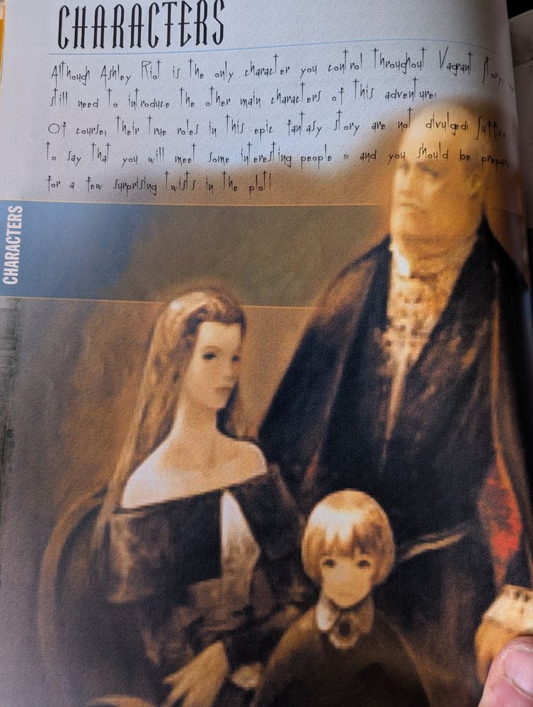 An oil painting style illustration of a family, a tall, older man, a long-haired demure looking woman, and a small child with a bowl haircut.