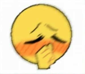 An image that is slightly blurred of an emoji of it blushing hand covering its mouth and eyes closed