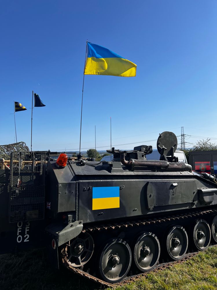 CVRT Spartan adorned with Ukrainian flag