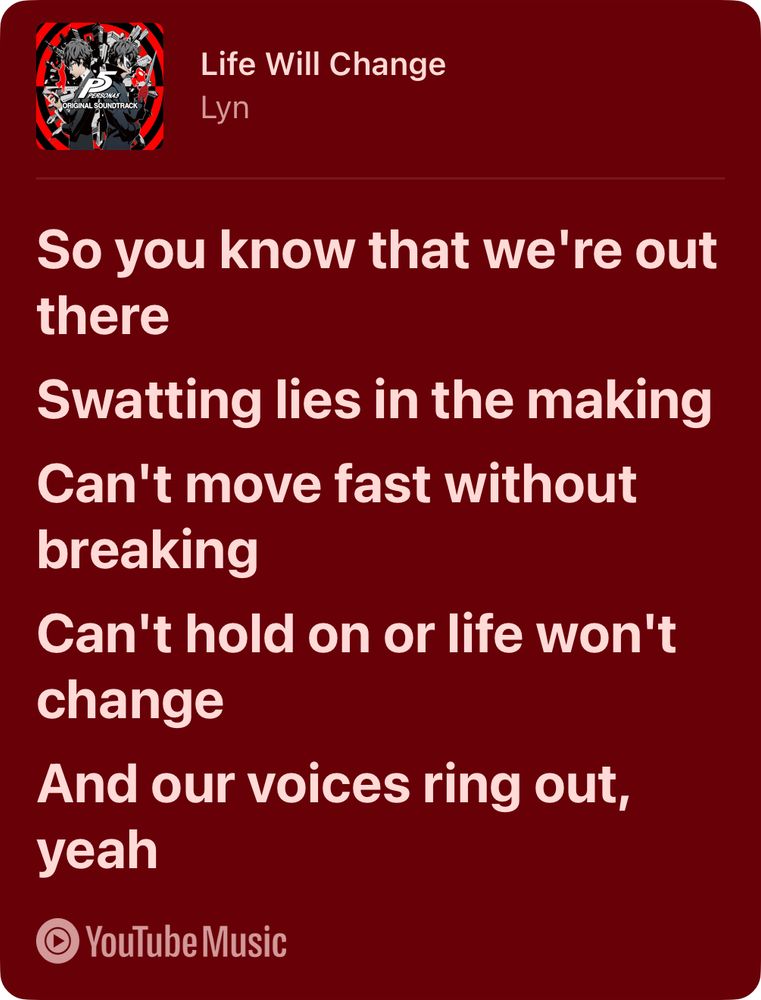 Lyrics to ‘Life Will Change’ by Lyn from “Persona 5.”