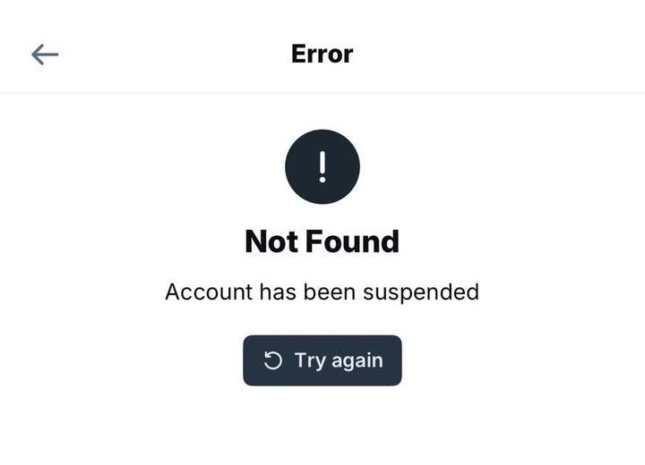 Error Not found Account has been suspended