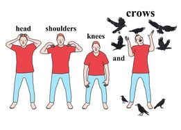 guy doing head, shoulders, knees, and crows [guy being attacked by crows]