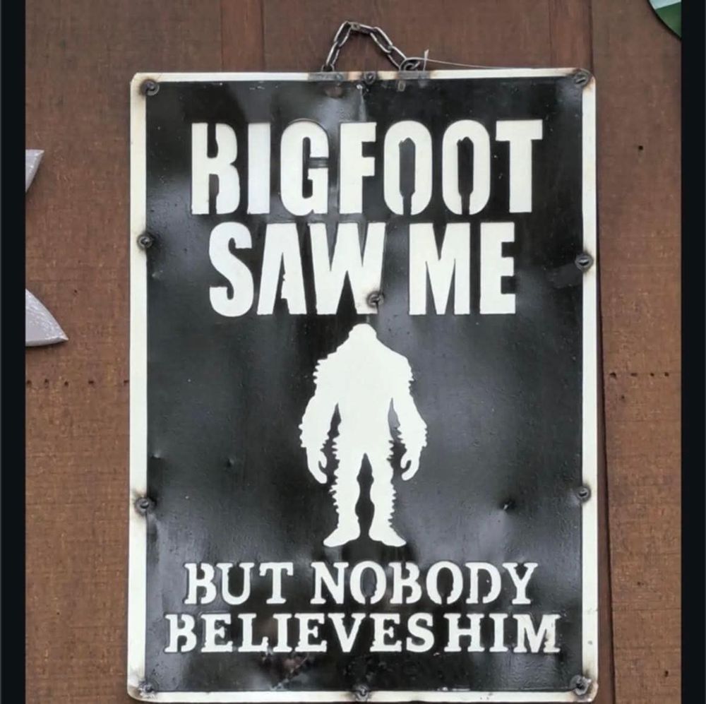 a sign that says: Bigfoot saw me [pic of bigfoot] but nobody believes him