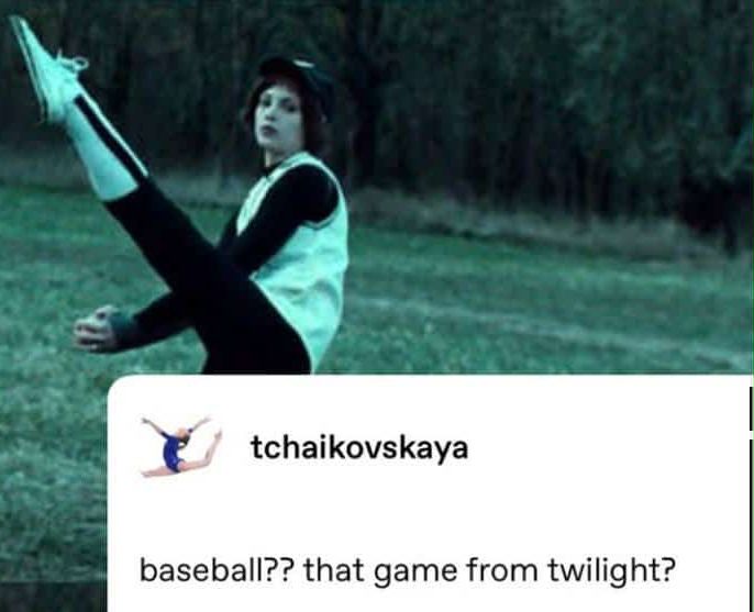 guy pitching with his leg all the way up in the air - tchaikovskaya - baseball? that game from twilight?