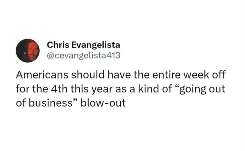 @cevangelista413

American should have the entire week off for the 4th this year as a kind of "going out of business" blow-out