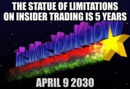 The statute of limitations on insider trading is 5 years

the more you know

april 9 2030