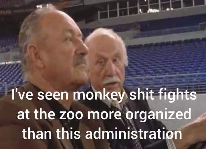 2 older actors can't remember their names because I suck - I've seen monkey shit fights at the zoo more organized than this administration
