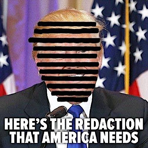 here's the redaction that america needs black lines over trump's face