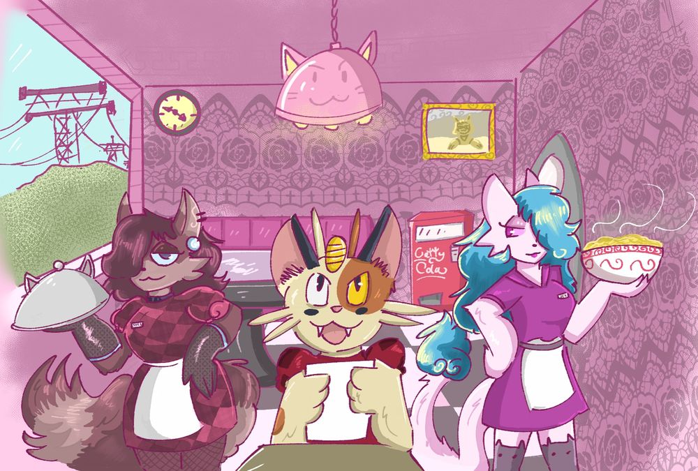 https://artfight.net/~NovaVirus
https://artfight.net/~Snapinator
https://artfight.net/~Tropics

Also, Blair's the only one who's canonically worked at a cat cafe.