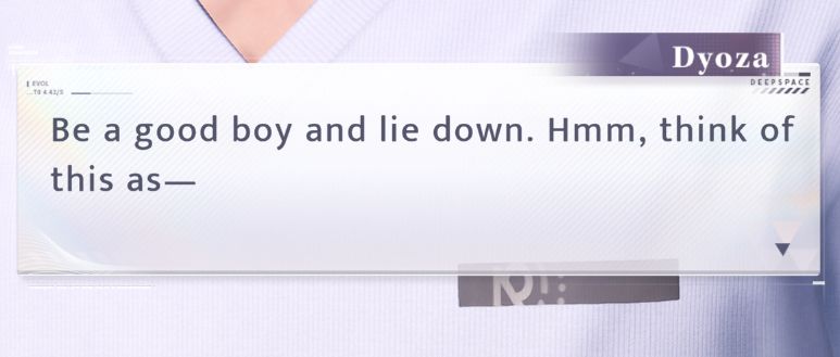 Chat bubble saying “be a good boy and lie down. hmm, think of this as-“