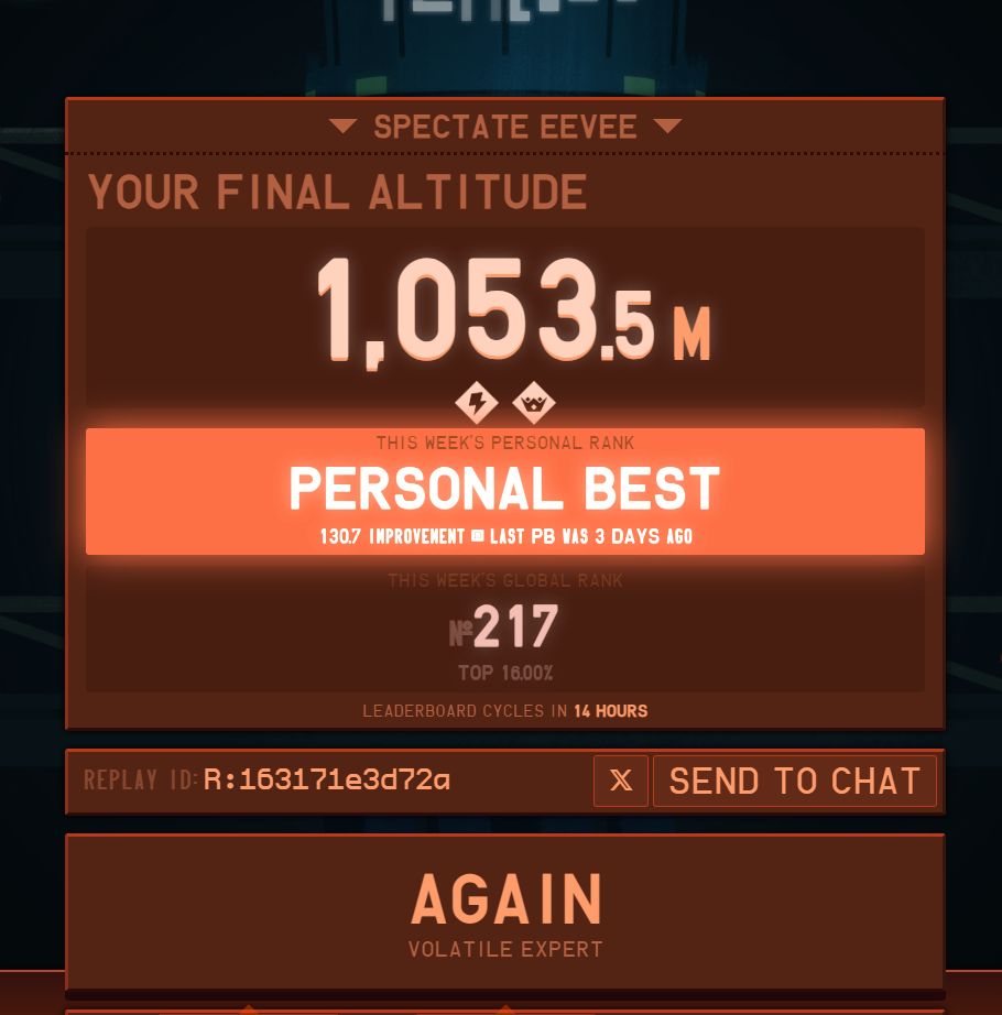 Screenshot of tetr.io quickplay results screen
Altitude: 1053m
Mods: Expert Volatile