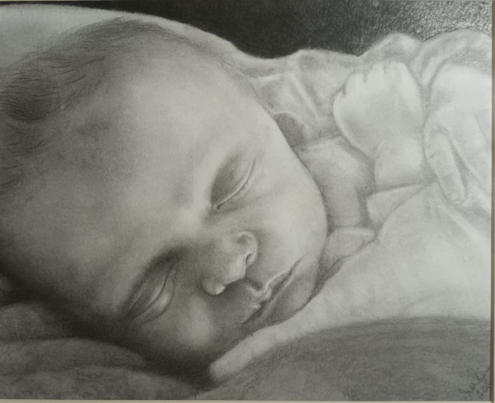Pencil drawing of my granddaughter sleeping when she was a baby.