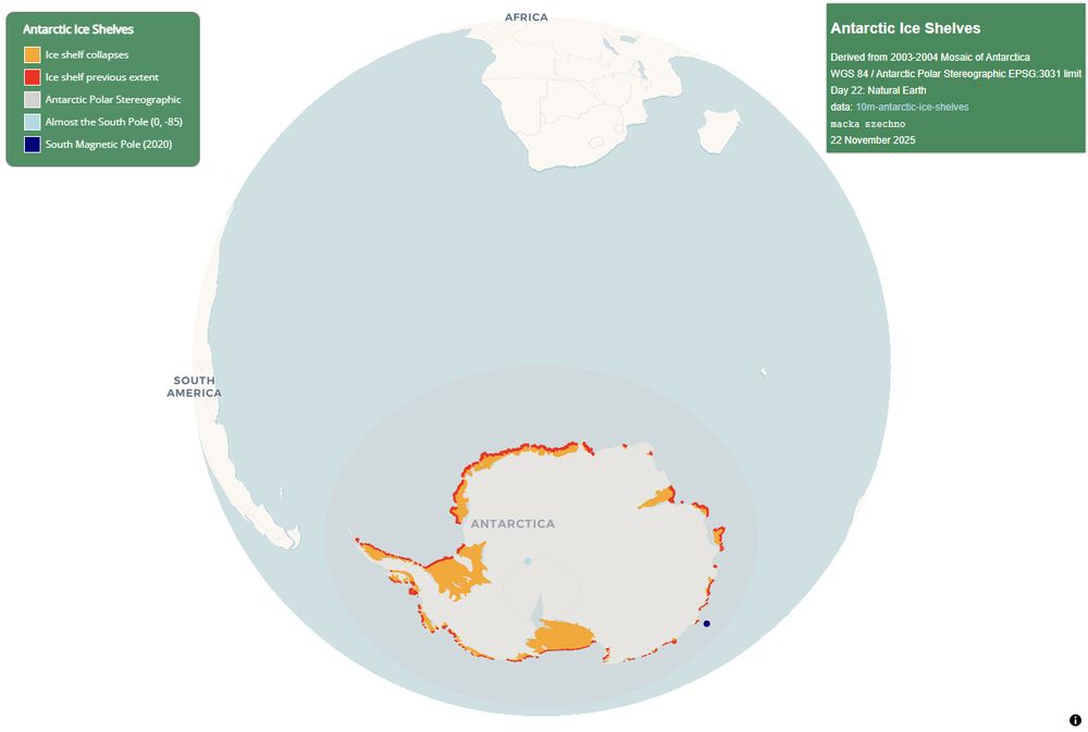 Antarctica in {mapgl} with "WGS 84 / Antarctic Polar Stereographic EPSG:3031" shown on a globe as a circle.