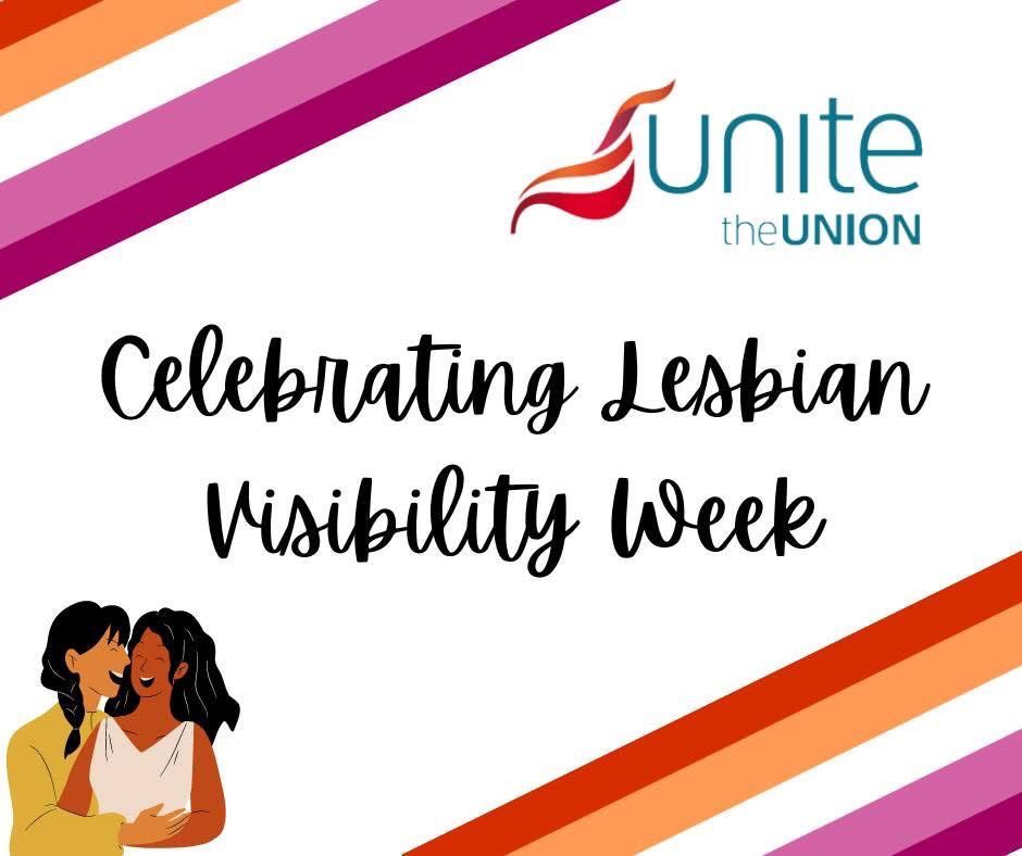 Graphic showing Unite the Union Celebrating Lesbian Visibility Week