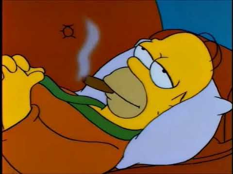 Homer Simpson tumbado en el sofá fumándose un puro
