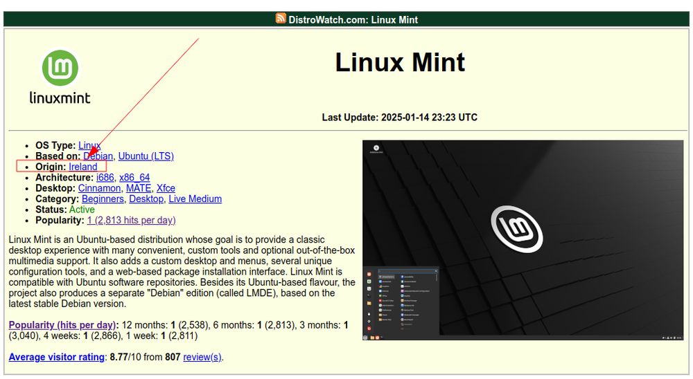 Dowód, że Linux Mint narodził się w Irlandii