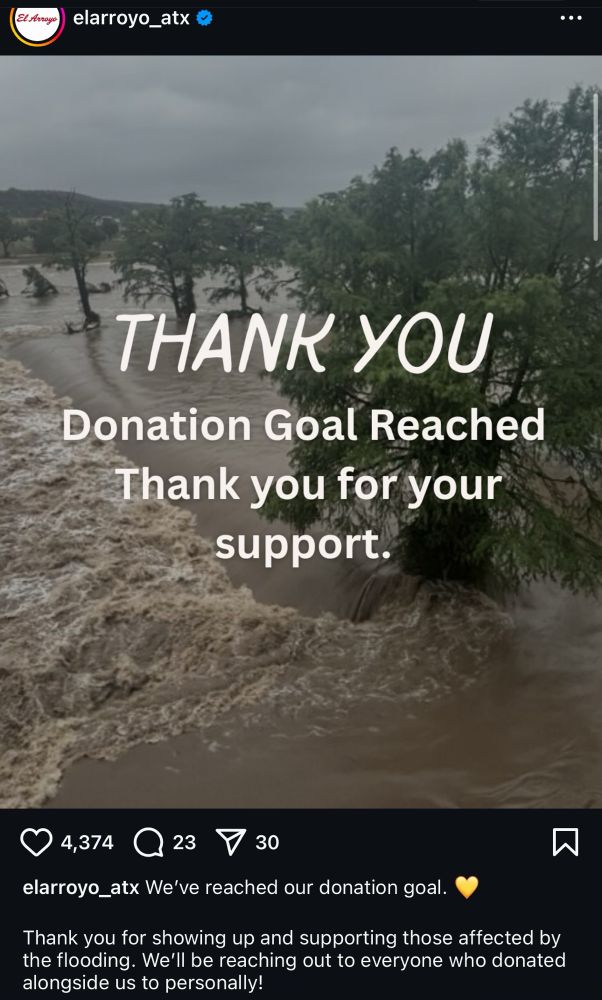 Screenshot of IG. It says “Thank you Donation Goal Reached Thank you for your support.” (Note: This is regarding their matching funds so please still donate)