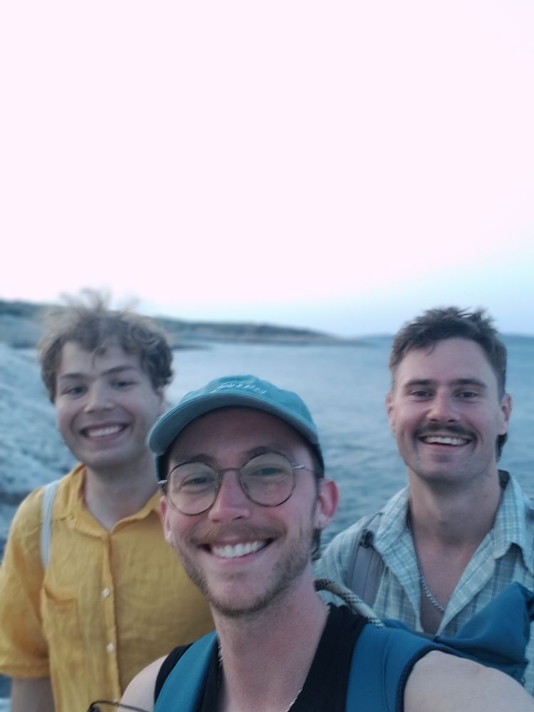 Nic, Jimmy, and me at Limanakia beach after O'Bayes 25