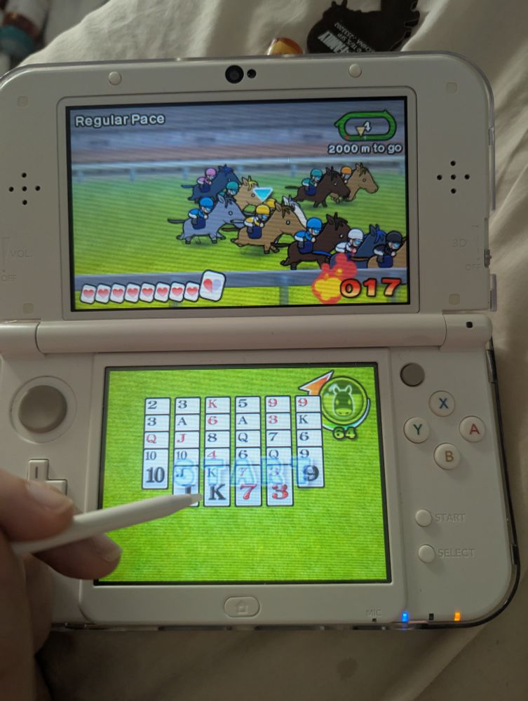 a picture of a horse racing game on a 3ds