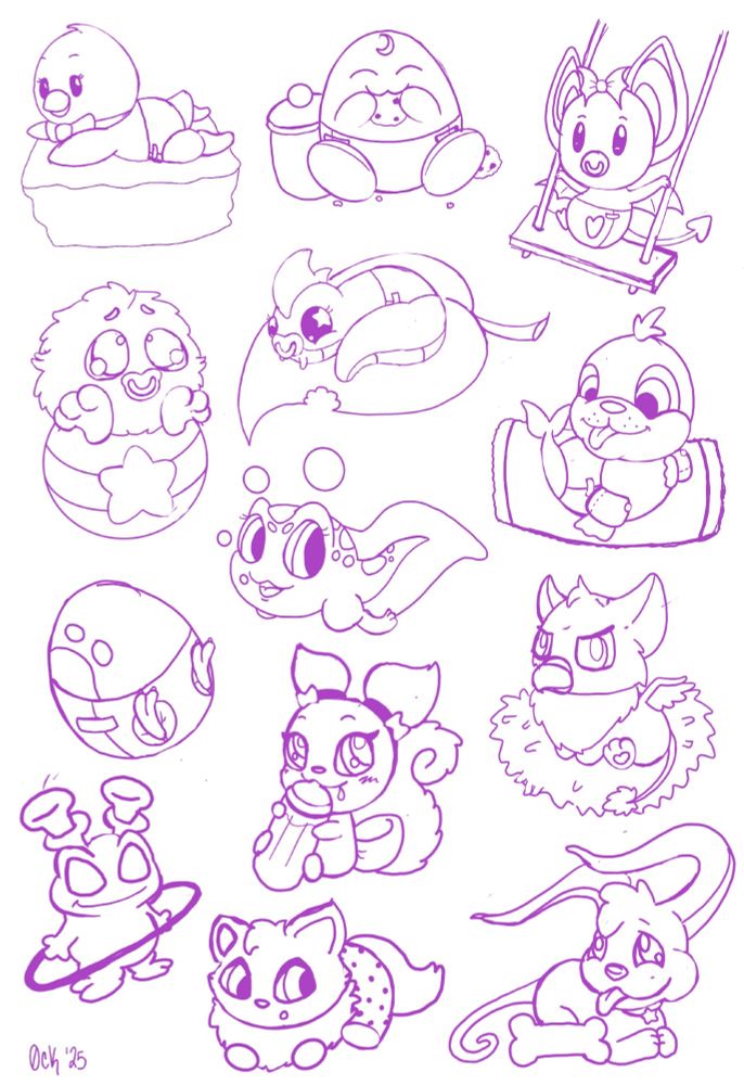 sketch of baby grundo wocky pteri gelert nimmo tuskininny jubjub bruce chia korbat buzz eyrie and usul