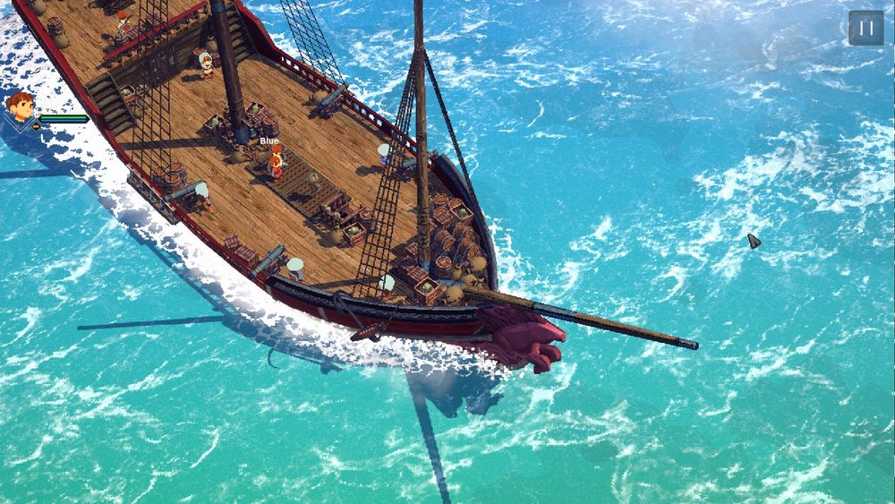 Screenshot of our latest game version with updated sea shader, lighting, and 3D character models.