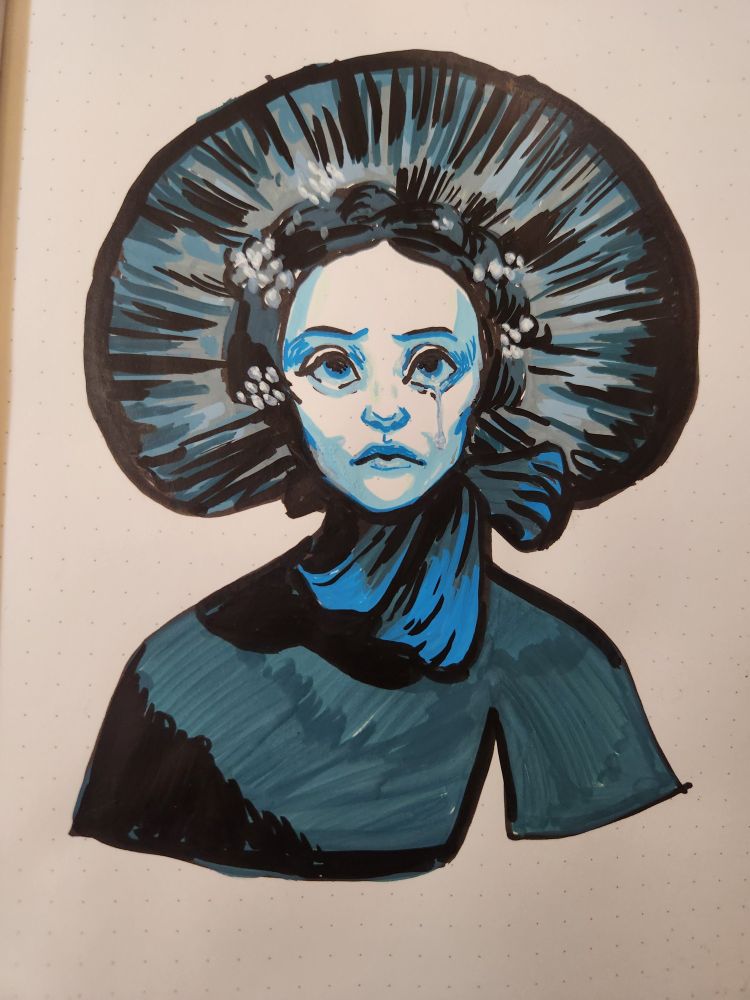 Ellen from nosferatu illustrated in blue ink