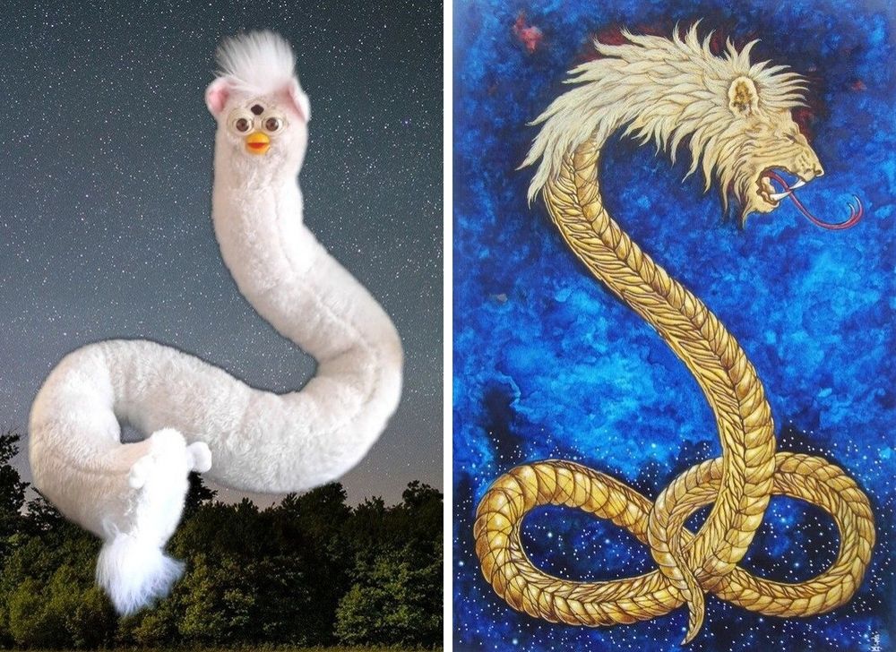 Long furby and yaldaboarh the bad lion headed serpent god of material reality. They are brothers.