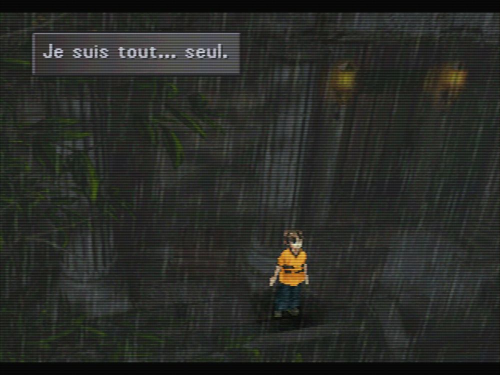 Squall enfant semblant dos à un temple sous la pluie "Je suis tout... seul."