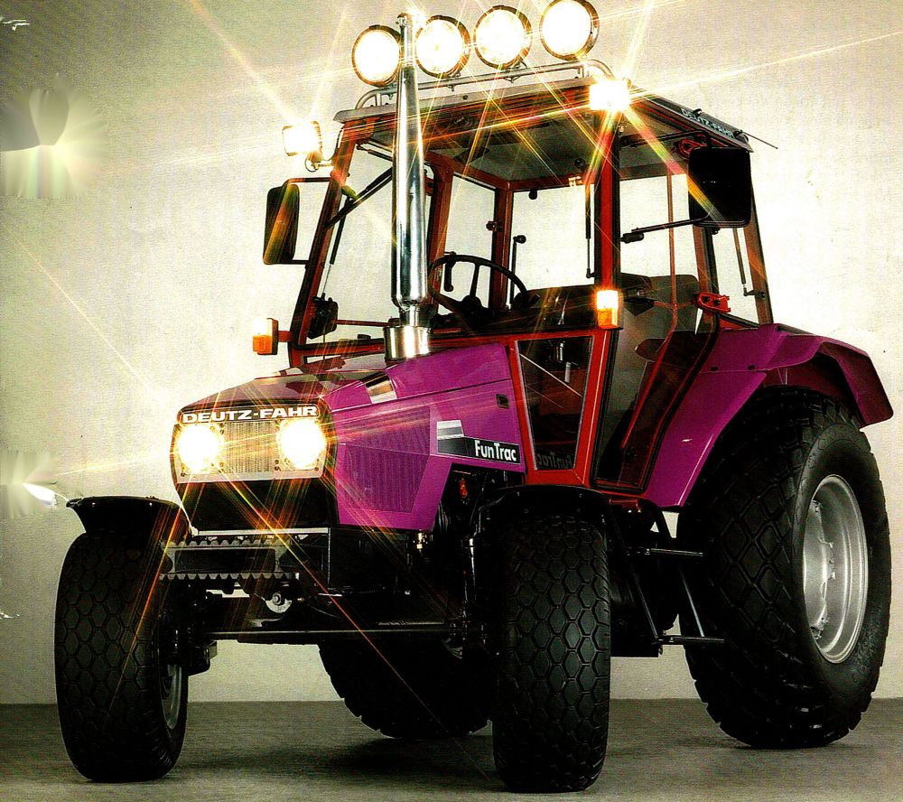 Bild eines Deutz-Fahr FunTrac Traktors, wie er in den 1990ern als Spaßfahrzeug verkauft wurde....