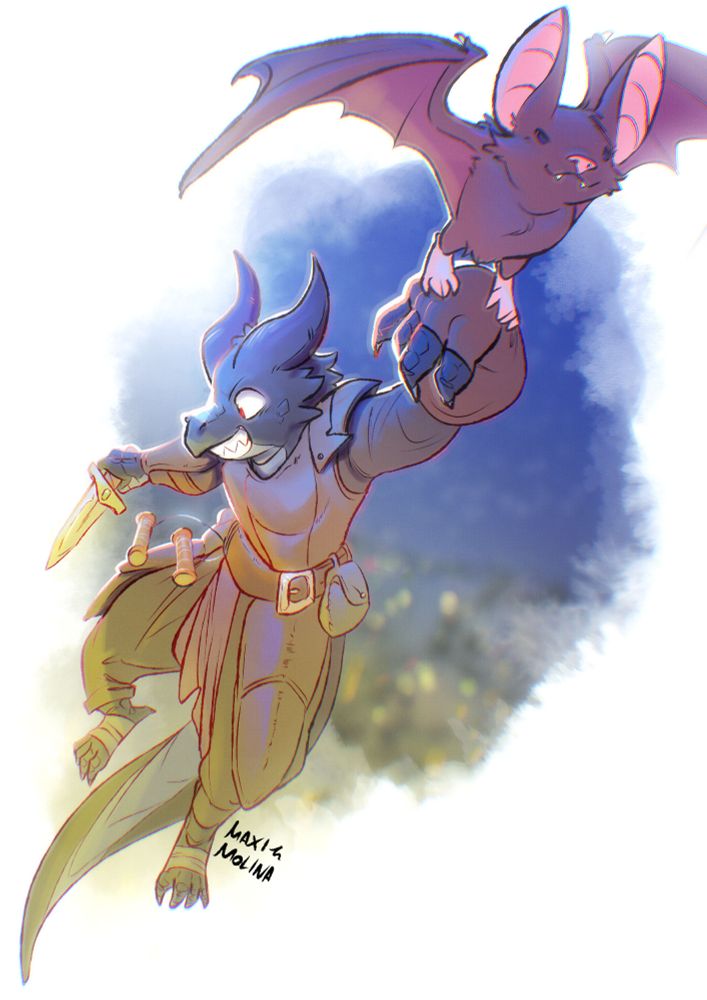 An assassin kobold being carried away by a bat
