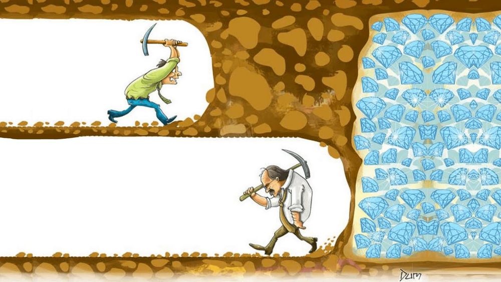 the diamond miner meme where the old dude gives up on mining just before reaching the diamonds