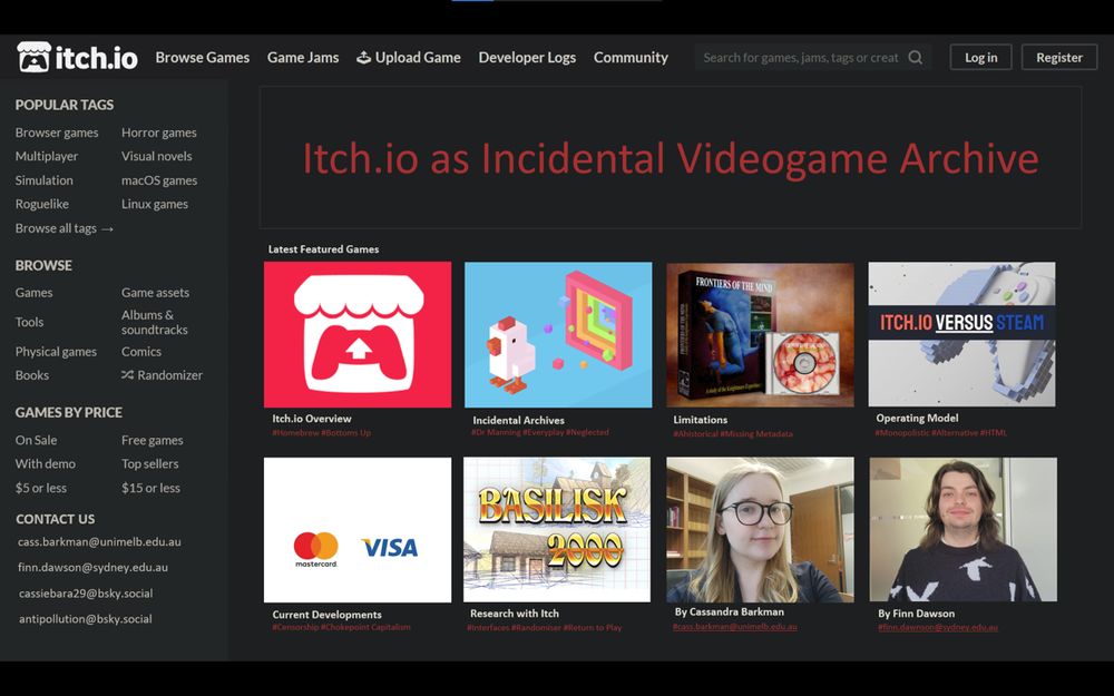 Screenshot of an opening slide that reads 'Itch.io as an Incidental videogame archive'.