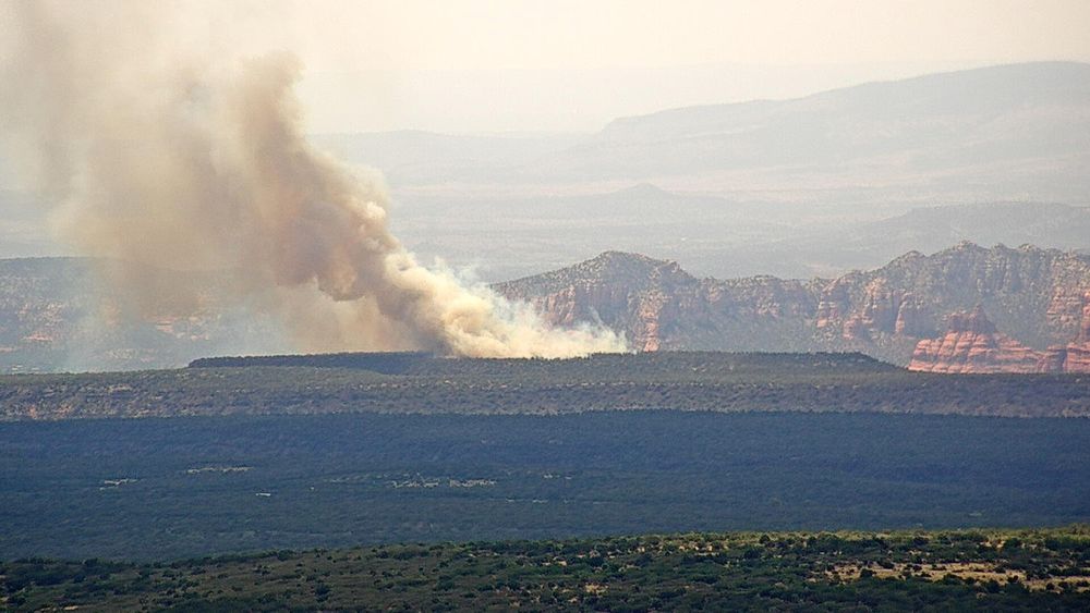 Webcam view of the Woods Fire near Village of Oak Creek, Arizona.