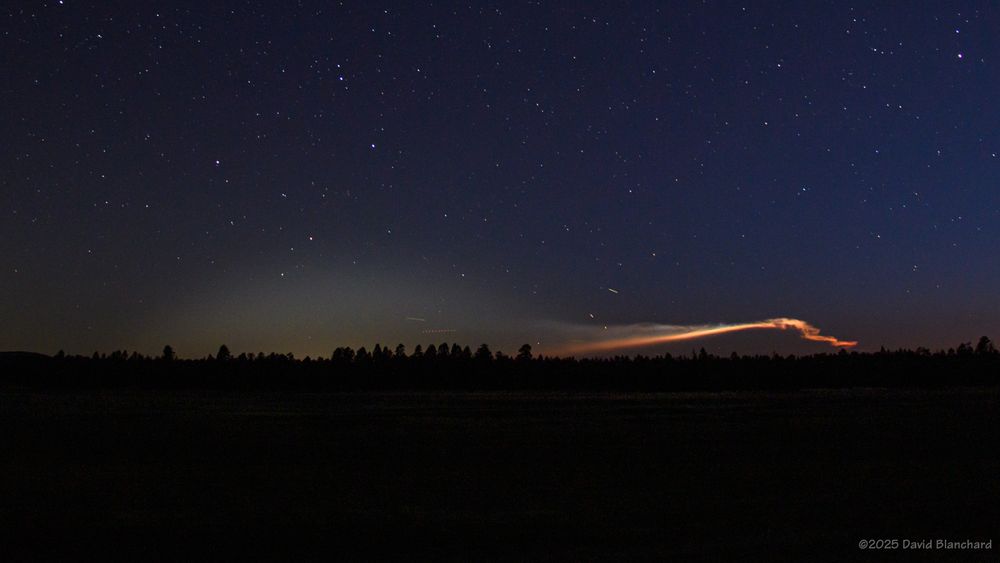Rocket launch from Vandenberg Space Flight Base this evening was visible in northern Arizona. Recent Starlink launches have been to the southeast; this flight was to the southwest and was lower in the sky.