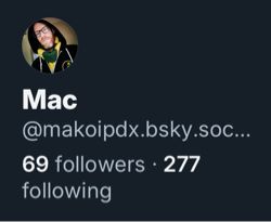 Screenshot of user profile with 69 followers. 