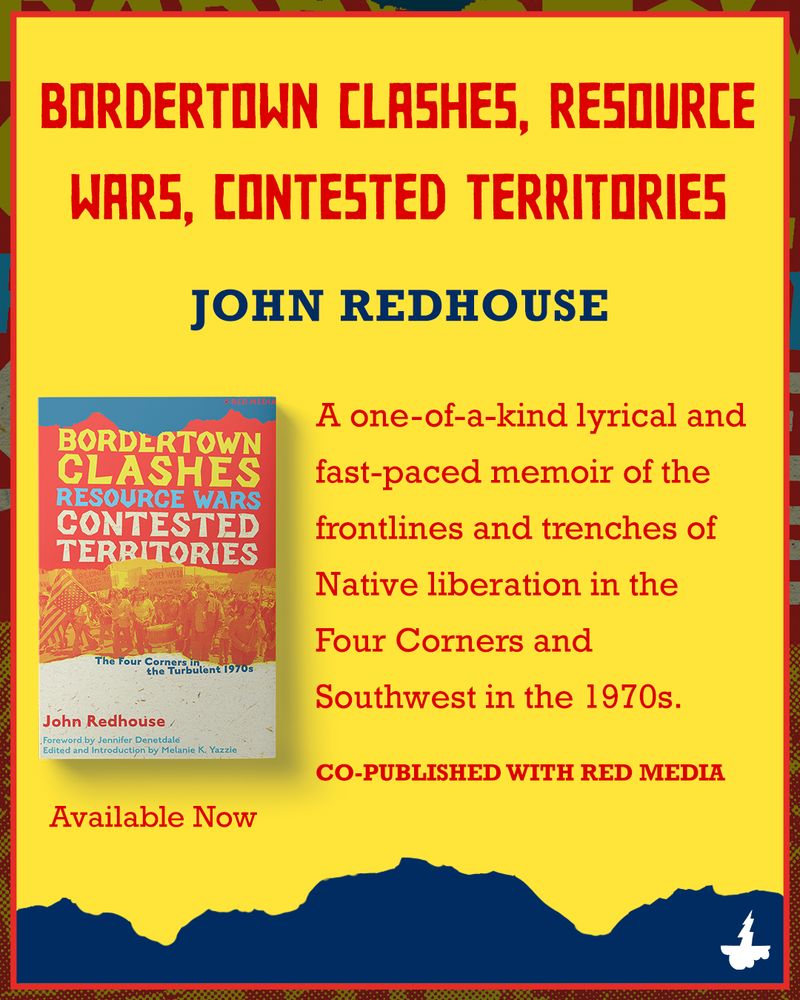 Graphic with a yellow background and blue mountain silhouette. There's an image of the book cover and text saying the book is available now
