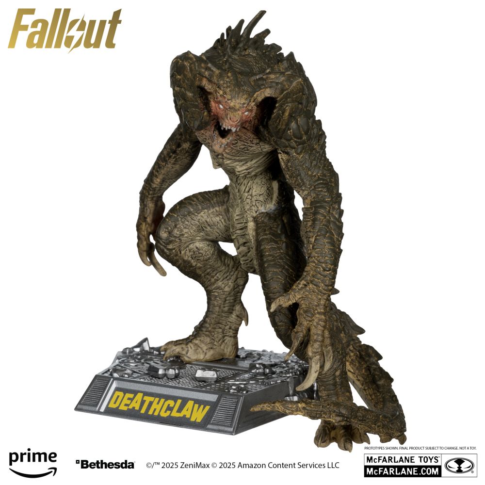 A front view picture of the Fallout TV Show Mojave Deathclaw figure from McFarlane Toys.