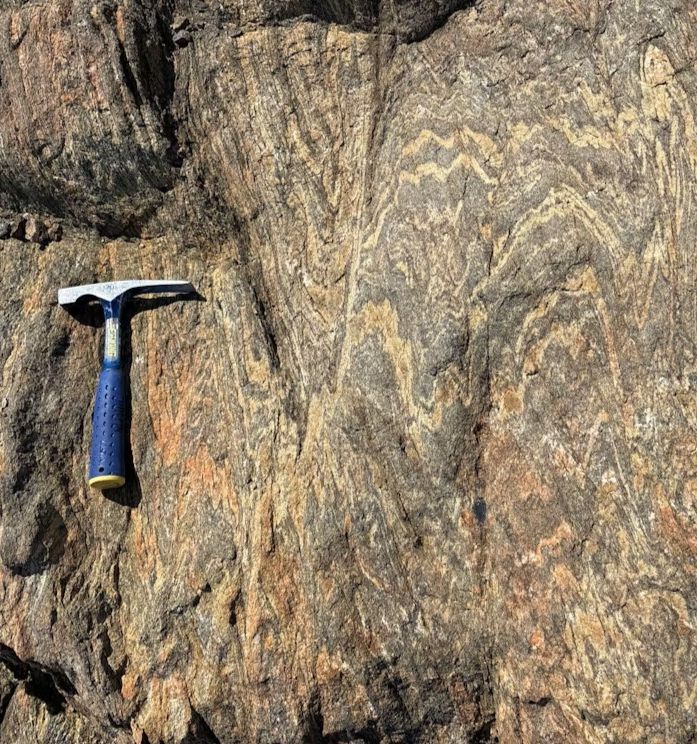 Mountain building causes deep crustal rocks to deform, fold and partially melt. Credit: Jacqueline Halpin IMAS