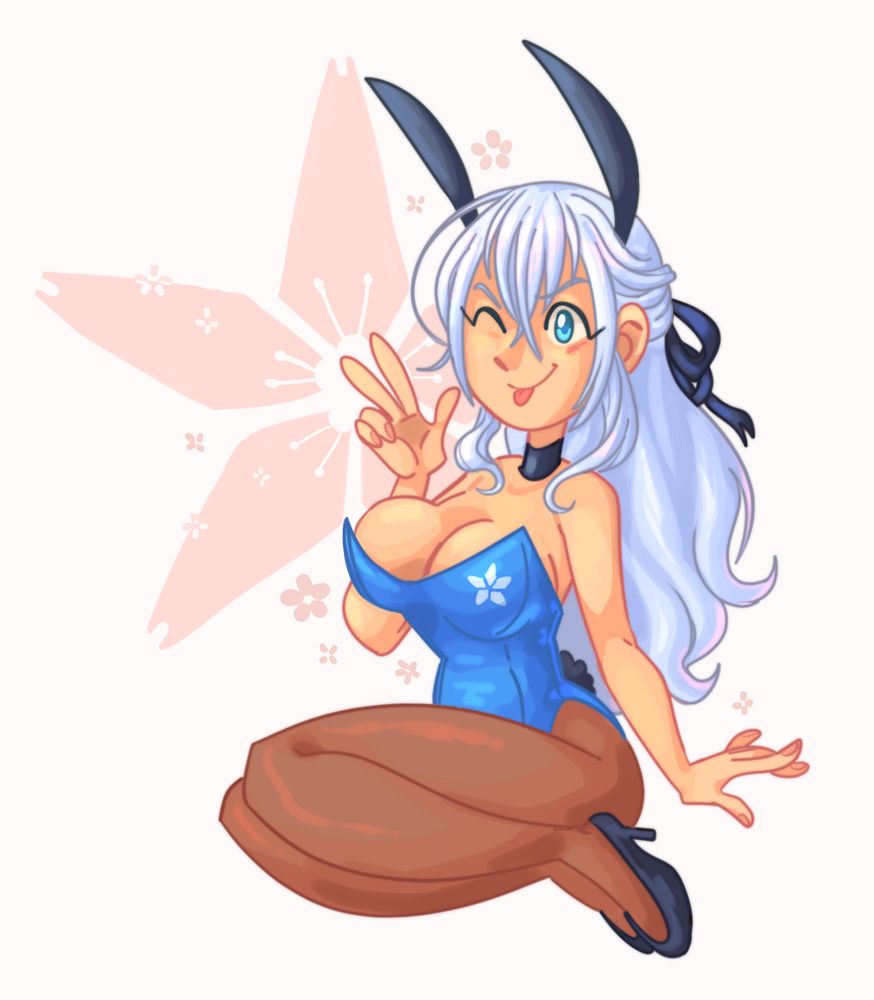 drawing of shizuna from trails/kiseki series wearing a blue bunny girl outfit.