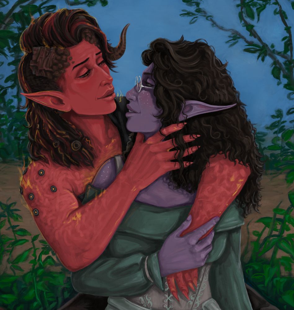 Cropped version (for a close up) of the same digital painting of Karlach and Des