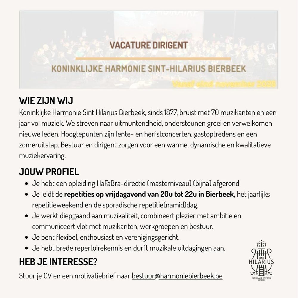 Vacature dirigent harmonie Bierbeek