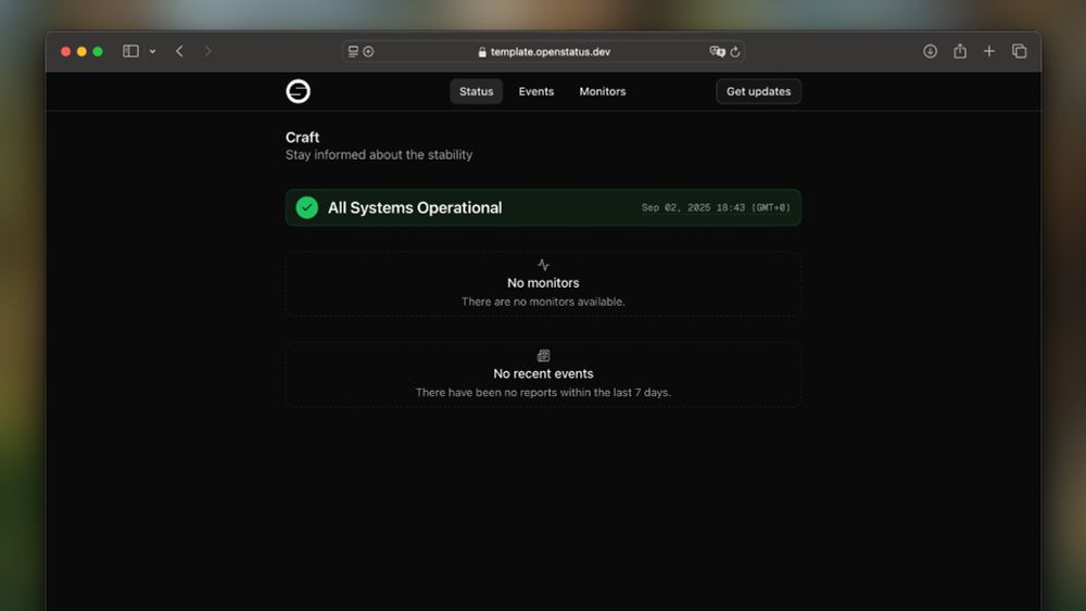 empty state of the status page without any monitors and events