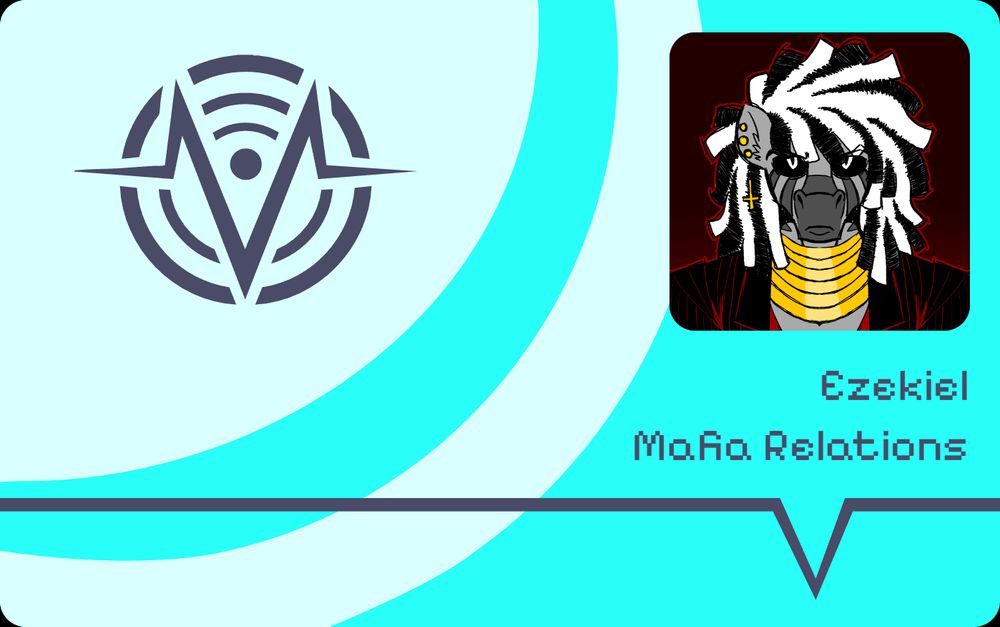 Voxtek badge with ezekiel's grumpy mug on it. He is of course in "Mafia Relations"