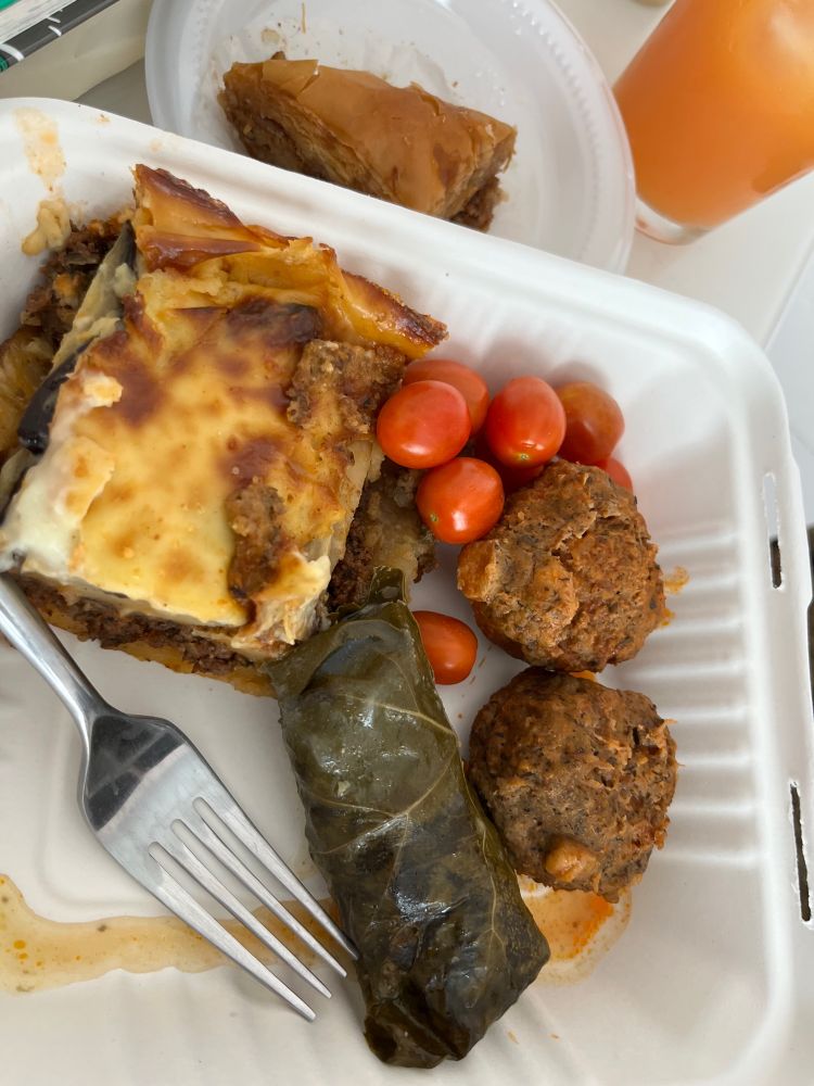 greek food: moussaka, meat balls etc.