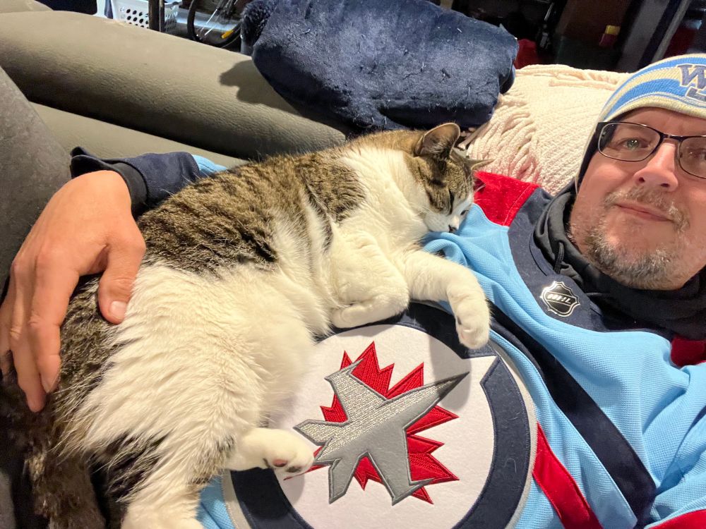 Nala the cat napping on my Jets jersey