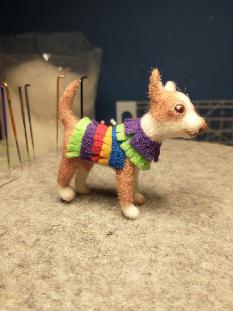 Needle felted Chihuahua pin.