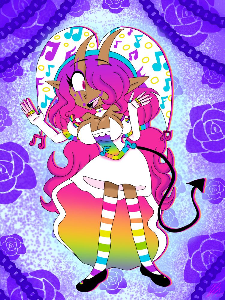 Furina! One out of the 3 ocs in here from a closed species event. Shes a hopeless romantic at heart and performs in a musical based tent. 

Her brother is named Zagrius